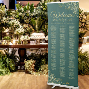 Emerald & Gold Elegant Alphabetical Seating Chart Retractable Banner