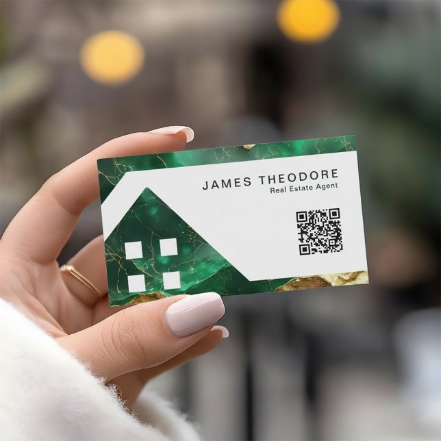 Emerald Gold Elegant Real Estate Agents Business Card (Creator Uploaded)