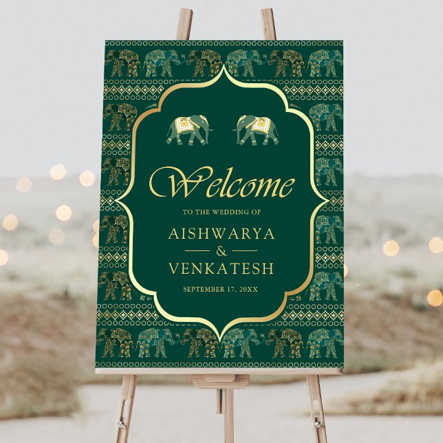 Emerald Gold Elephant Indian Wedding Welcome Sign (Creator Uploaded)