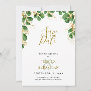 Emerald & Gold Eucalyptus Greenery Elegant Photo Save The Date