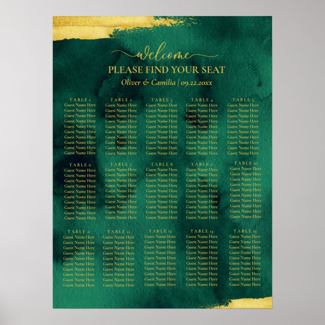 Emerald Gold Find your Seat Poster For Wedding (Front)