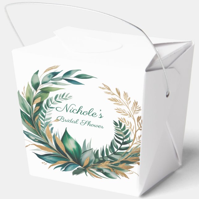 Emerald & Gold Floral Bridal Shower Favor Boxes (Back)