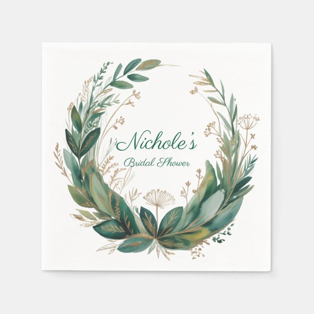 Emerald &Gold Floral Bridal Shower Napkins (Front)