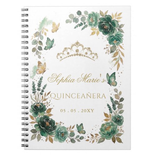 Emerald Gold Floral Quinceañera Guest book