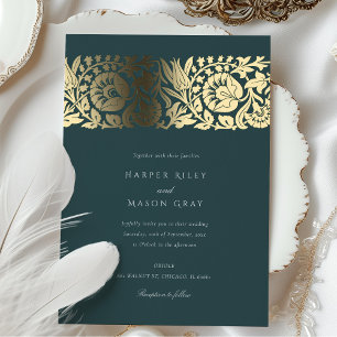 Emerald Gold Floral Wedding Foil Invitation