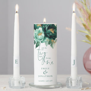 Emerald Gold Florals Quote Names Date Initials Unity Candle Set