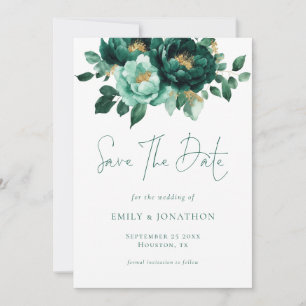 Emerald Gold Flowers QR Code Wedding Save The Date