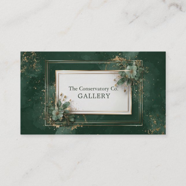 Emerald Gold Geometric Floral Dark Academia Business Card (Front)