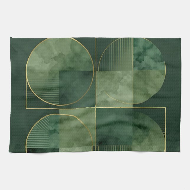 Emerald Gold Geometric Harmony Kitchen Towel (Horizontal)