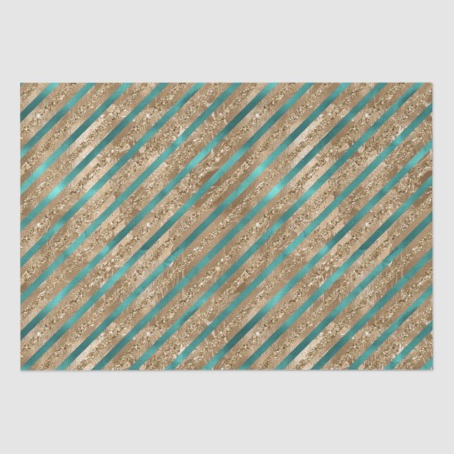 Emerald Gold Green Glitter Stripes Tissue Paper (Front)