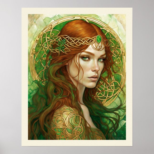 Emerald & Gold Headband Redhead Woman Green Eyes Poster (Front)