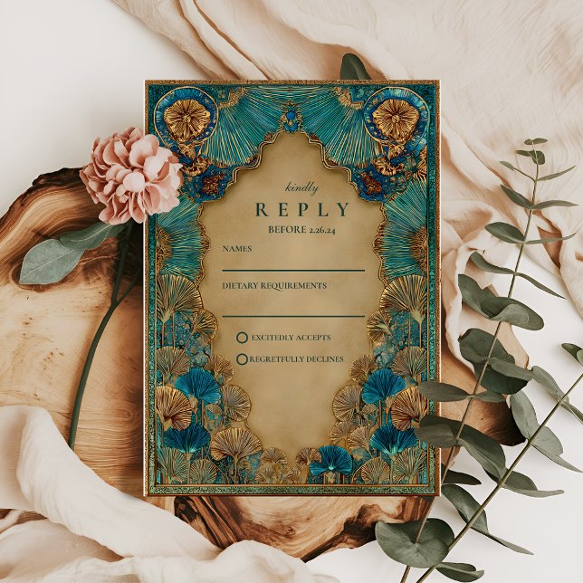 Emerald Gold Islamic Wedding RSVP Card (Creator Uploaded)
