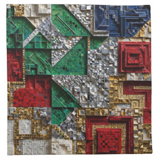 Emerald Gold Ivory Red Blue Giant Square Mosaic Cloth Napkin