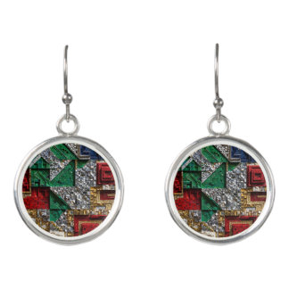 Emerald Gold Ivory Red Blue Giant Square Mosaic Earrings
