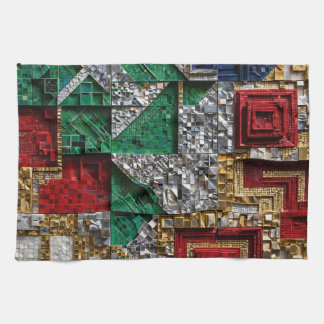 Emerald Gold Ivory Red Blue Giant Square Mosaic Kitchen Towel