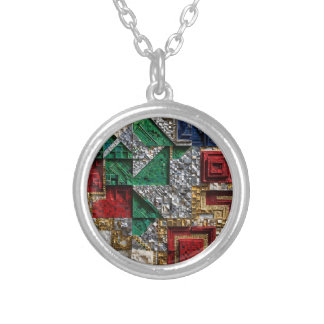 Emerald Gold Ivory Red Blue Giant Square Mosaic Silver Plated Necklace