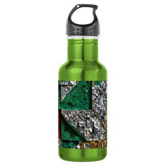 Emerald Gold Ivory Red Blue Giant Square Mosaic Stainless Steel Water Bottle