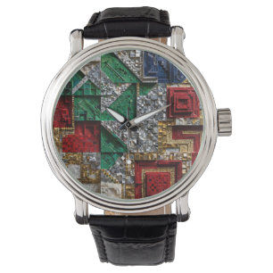 Emerald Gold Ivory Red Blue Giant Square Mosaic Watch