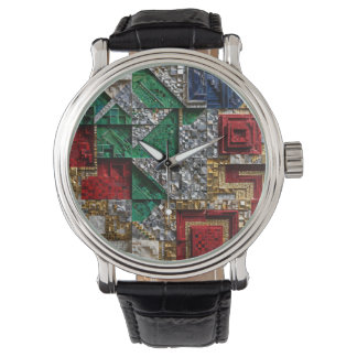 Emerald Gold Ivory Red Blue Giant Square Mosaic Watch