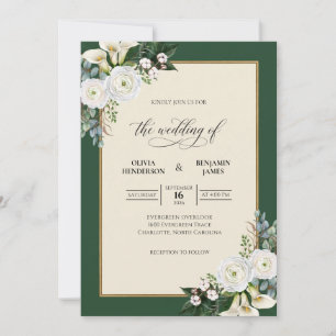 Emerald Gold Leaf Wedding Invitation