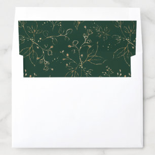 Emerald Gold Leaves Foliage Branch Wedding Envelope Liner