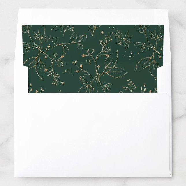 Emerald Gold Leaves Foliage Branch Wedding Envelope Liner (In Envelope)
