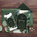 Emerald Gold Marbled Printed or Digital Wedding Invitation<br><div class="desc">*** Instant Digital Downloads are only available when the option is visible on the product page *** Introducing our emerald green gold, agate marble style arch frame wedding invitations. These invitations feature text template fields on both sides, allowing you to add all of the important details for your special day....</div>