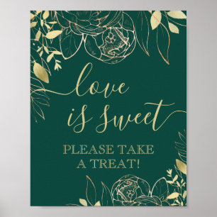 Emerald & Gold Modern Floral Sweet Favor Table Poster