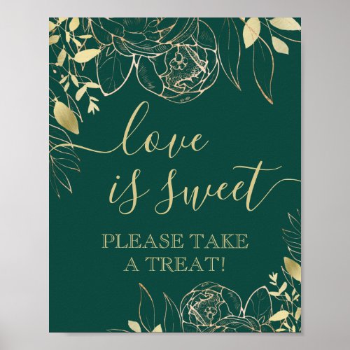 Emerald  Gold Modern Floral Sweet Favor Table Poster