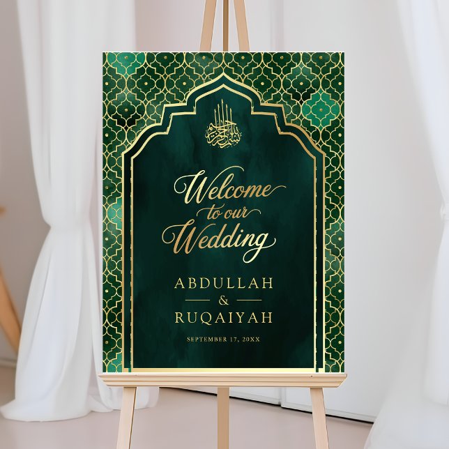Emerald Gold Moroccan Muslim Wedding Welcome Sign (Creator Uploaded)