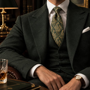 Emerald Gold Paisley Luxury Vintage Pattern Neck Tie