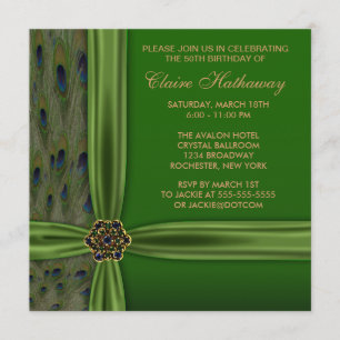 Emerald Gold Peacock 50th Birthday Invitation