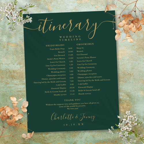 Emerald Gold Schedule Wedding Itinerary Timeline