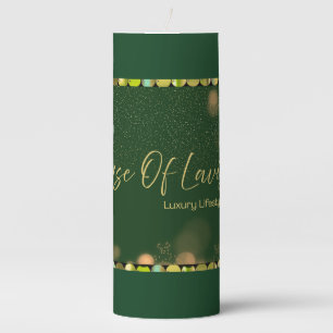 Emerald Gold Sequin Luxury Pillar Candle By Lavish