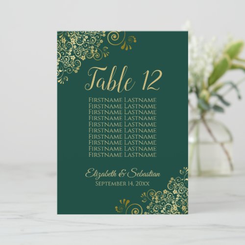 Emerald  Gold Table Number Seating Chart Large