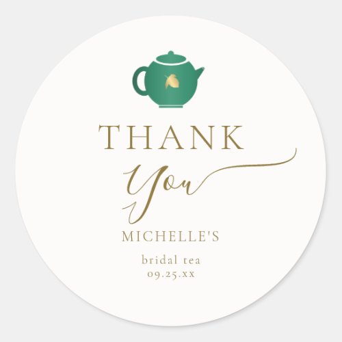 Emerald Gold Tea Party Elegant Favor Bridal Shower Classic Round Sticker