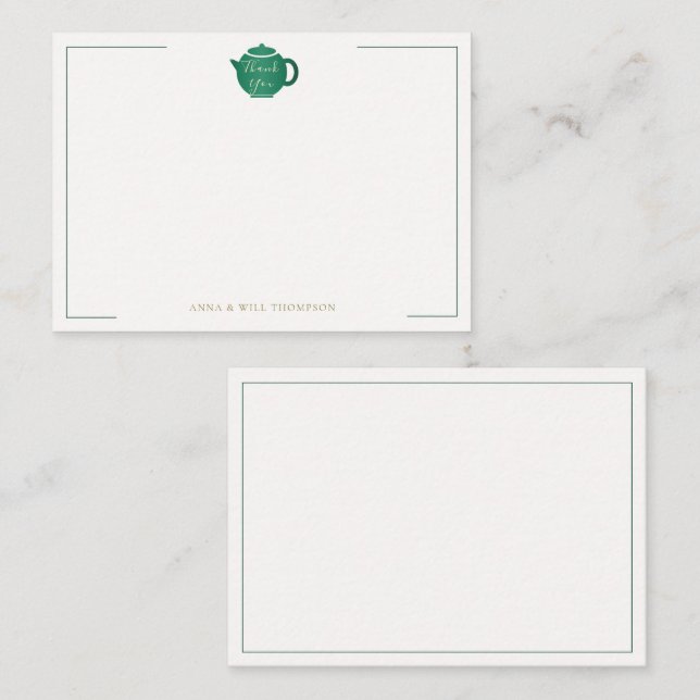 Emerald Gold Tea Pot Elegant Wedding Couple Note Card (Front/Back)