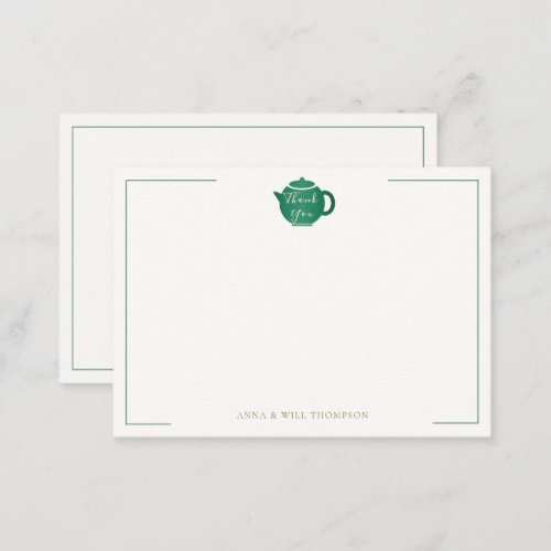Emerald Gold Tea Pot Elegant Wedding Couple Note Card