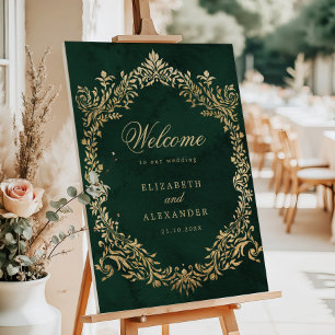 Emerald Gold Victorian Ornate Wedding Welcome Foam Board