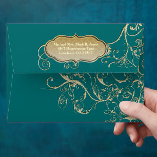 Emerald Gold Vintage Art Deco Nouveau Peacock Envelope