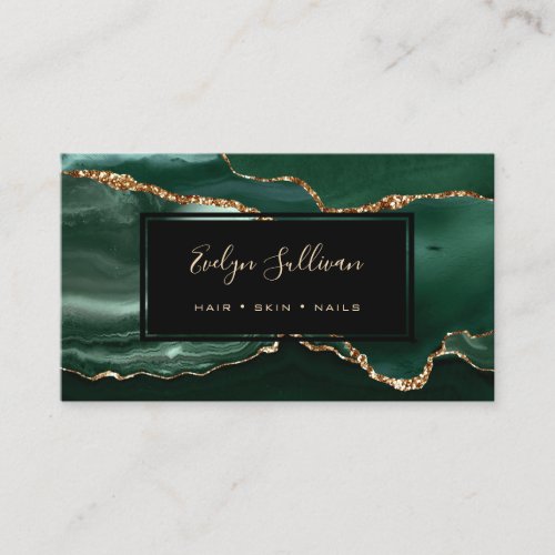 emerald gold watercolor agate business card