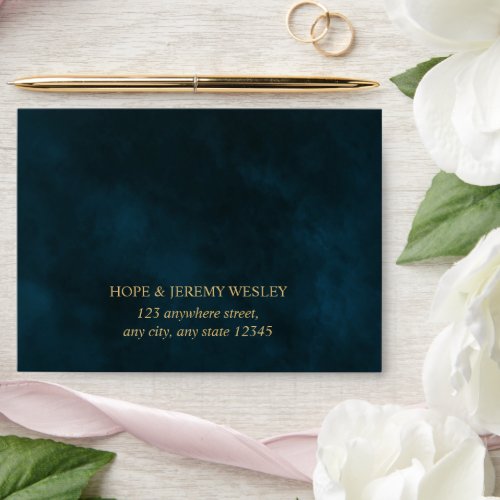 Emerald Gold Watercolor Fairy Tale Magical Wedding Envelope