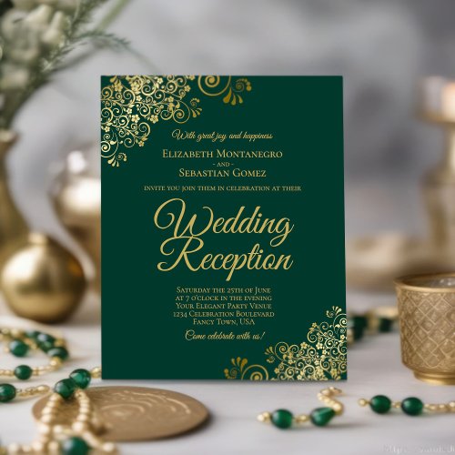 Emerald  Gold Wedding Reception BUDGET Invite