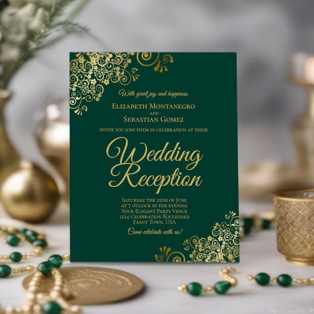 Emerald & Gold Wedding Reception BUDGET Invite (Creator Uploaded)