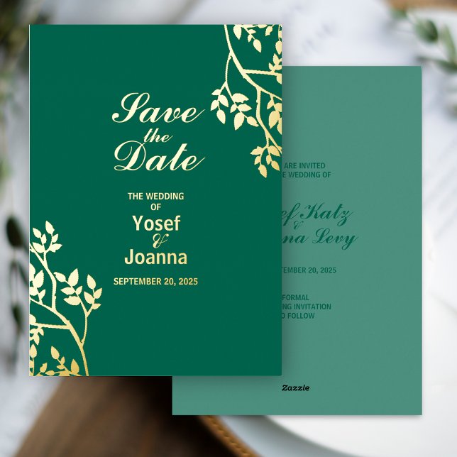 Emerald Gold Wedding Save the Date Foil Invitation (Creator Uploaded)