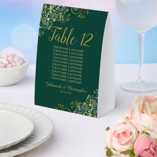 Emerald & Gold Wedding Table Number Seating Chart Paper Table Tent (Insitu(Wedding))