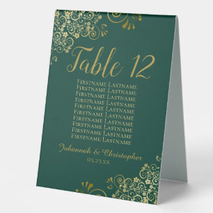 Emerald & Gold Wedding Table Number Seating Chart Table Tent