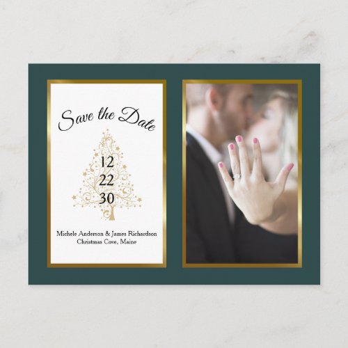 Emerald Gold Winter Wedding Save The Date Photo Announcement Postcard