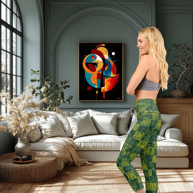 Emerald Gold Woven Pattern – Artistic Activewear  Capri Leggings (Creator Uploaded)