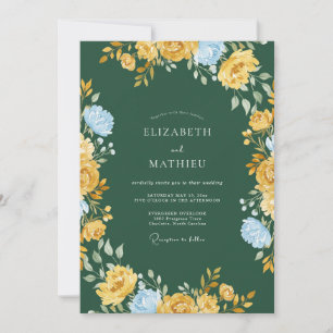 Emerald Golden Foliage Eucalyptus Wedding Invitation